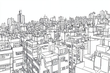 Fototapeta premium A Sketch of a Dense Urban Skyline Showing Many Buildings