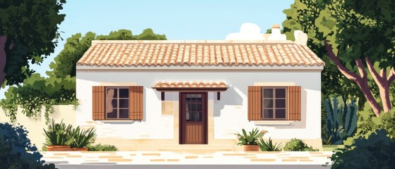 Fototapeta premium Cozy house with closed shutters