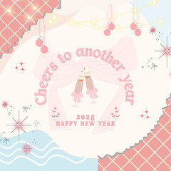 Celebrate New Year 2025 with this adorable, aesthetic-themed template! Perfect for social media posts, invitations, or digital greetings, this design features soft pastel colors, charming illustration