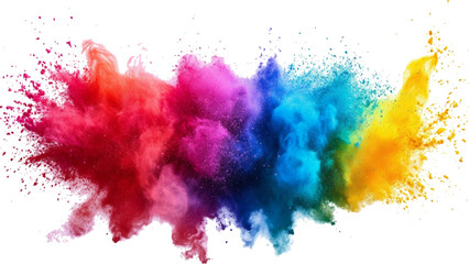 Rainbow Explosion of Colorful Powder.Multicolored Powder Explosion Isolated on White Background. colorful vibrant rainbow Holi paint color powder explosion with bright colors isolated white background