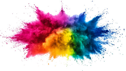 Rainbow Explosion of Colorful Powder.Multicolored Powder Explosion Isolated on White Background. colorful vibrant rainbow Holi paint color powder explosion with bright colors isolated white background