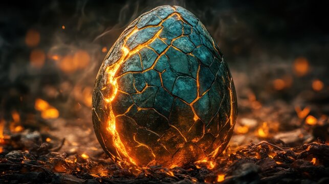 Cracked Dragon Egg in Embers: A Fantasy Scene
