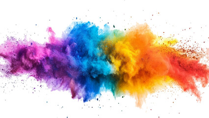 Rainbow Explosion of Colorful Powder.Multicolored Powder Explosion Isolated on White Background. colorful vibrant rainbow Holi paint color powder explosion with bright colors isolated white background