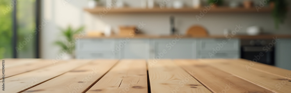 Poster a wooden table sits atop a blurred home wall background with a subtle sense of depth and visual inte