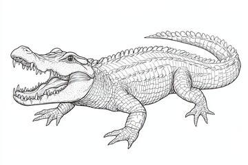 Naklejka premium Detailed Line Drawing Of An American Alligator