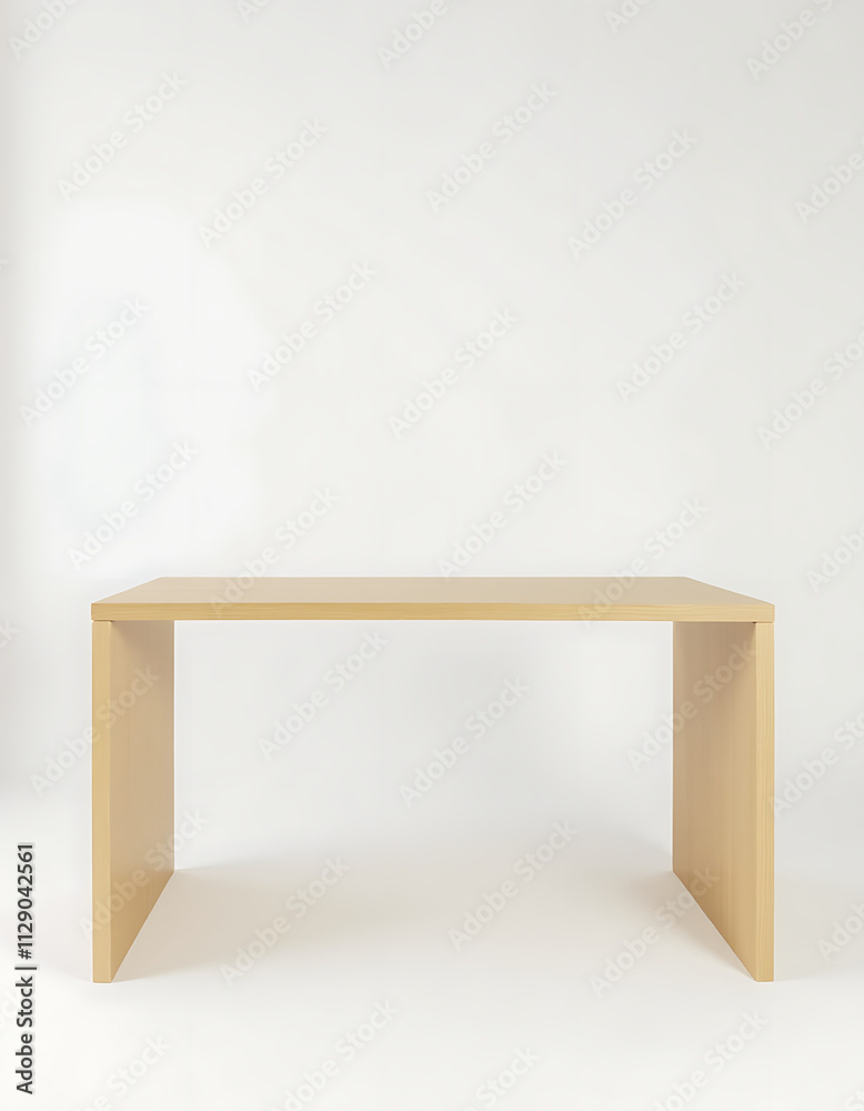 Poster A wood table sits on a white abstract background in a typical office building setting._00002_