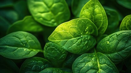 Vibrant Green Spinach Leaves: A Close-Up Macro Photography
