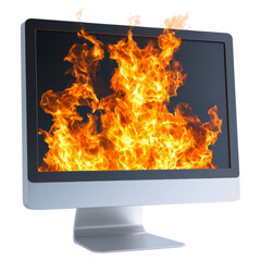 computer monitor displays vibrant fire graphic, symbolizing danger