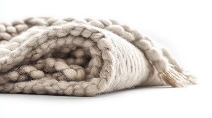 Natural wool throw blanket, isolated in white background
