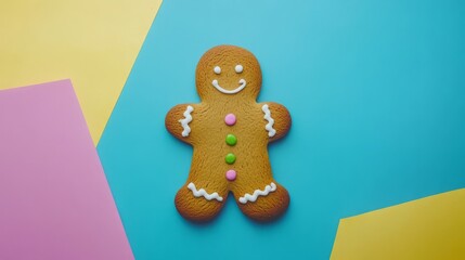 Naklejka premium gingerbread on colorful background. copy space 