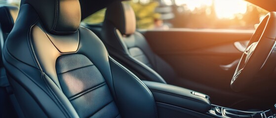 Modern car interior with sleek black leather seats and luxurious craftsmanship