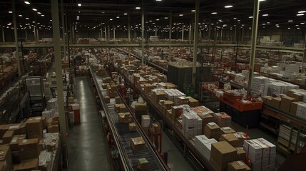 Mail sorting facility with automated machinery efficiently processing and organizing large volumes of mail, showcasing the importance of technology in modern logistics and postal services.