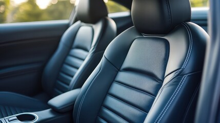 Obraz premium Modern car interior with sleek black leather seats and luxurious craftsmanship