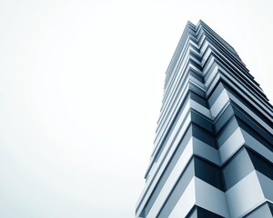 Detailed grayscale blueprint of office tower, minimalist urban concept, clean architectural rendering, innovative design elements