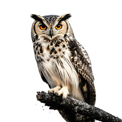 Fototapeta premium Midnight Watch. Owl with Orange Eyes and Starry Sky