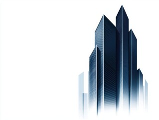 Vertical office tower blueprint, minimalist design, soft shadows on clean geometric lines, urban skyline integration, monochrome details
