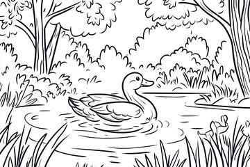 A Duck Swims Serenely In A Peaceful Pond Landscape