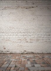 Fototapeta premium Wide-angle shot of an old white-painted brick wall with a hint of history and nostalgia, nostalgic, traditional, design, wide-angle