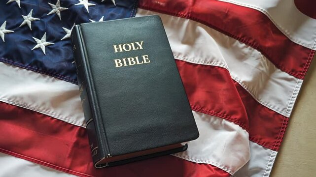 Holy Bible on American flag Catholic Protestant america conservative christian revival