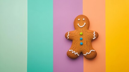 Naklejka premium gingerbread on colorful background. copy space 