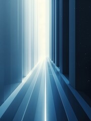 Futuristic Abstract Hallway with Glowing LED Path and Digital Particles