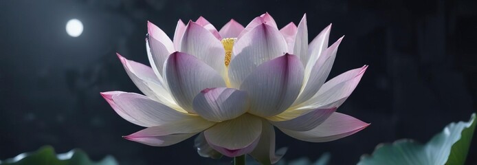 Night blooming lotus, delicate petals unfurling in moonlight,  detail,  tranquility