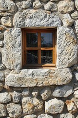 Rustic Stone Wall with Wooden Window Frame