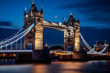 The Majestic Display of Gothic Architectural Brilliance: Night View of London's Tower Bridge