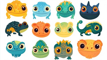 Naklejka premium Cute Chameleon Animal Face Design for Kids Vector Illustration