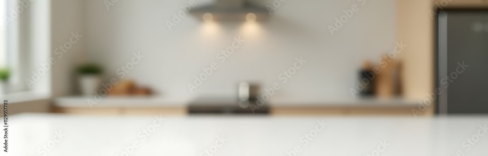 Poster A blurred kitchen background is juxtaposed with a sharp white tabletop, creating a selective focus effect in the photograph._00002_