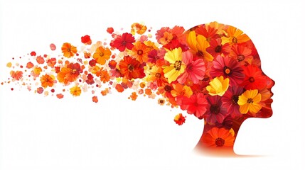 Exploring Mental Health and Psychology: Human Head with Beautiful Mind Illustration