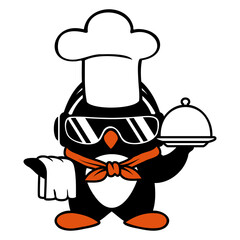 Penguin Chef Chef's Hat Cooking Cool Sunglasses Design Lover Art Vector Illustration Card T-Shirt Poster Sticker Graphic Print Decorative Drawing Isolated Logo Decoration Symbol Creative Cool Style
