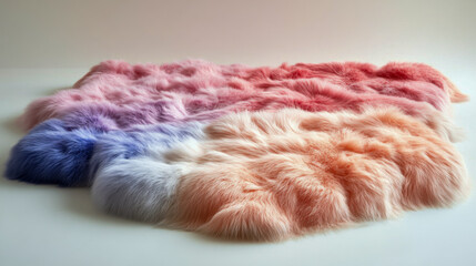 Colorful fluffy textile with gradient pattern on fur-like surface