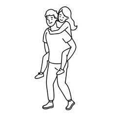 Fototapeta premium a black and white line drawing of a man carrying a woman on his back