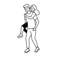 Fototapeta premium a black and white line drawing of a man carrying a woman on his back