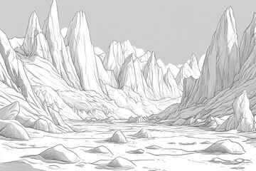 Majestic Mountain Range Sketch in Monochrome