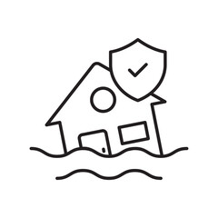 Flooded House line icon with white background vector stock illustration