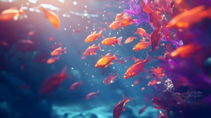 Fototapeta premium Vibrant Underwater Illustration: Red Fish and Purple Coral