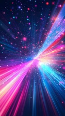 Fototapeta premium Abstract background with colorful rays of light, speed lines, and glowing neon blue, red, pink, and purple lights in motion