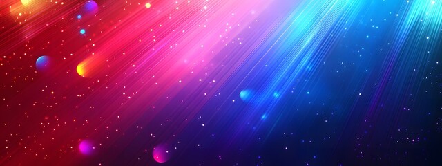 Abstract background with colorful rays of light, speed lines, and glowing neon blue, red, pink, and purple lights in motion