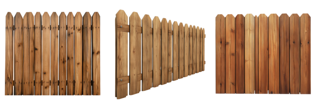 A series of wooden fence panels showcasing a natural finish and rounded tops, emphasizing their rustic charm.
