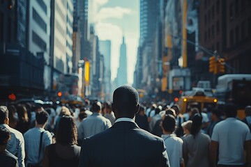Obraz premium Anonymous Man in Suit Walking City Crowd