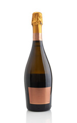 Champagne bottle close up isolated on white background