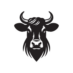 black and white cow head silhouette vector design isolated white background