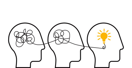 Idea generation from complex problems team work, conceptual illustration