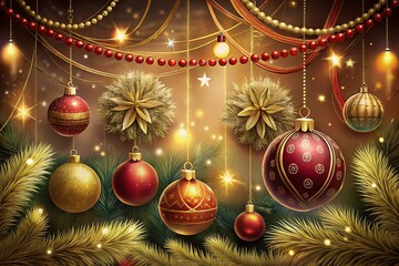 background with balls Background with Snowflake Frame, Christmas Trees and Reindeer