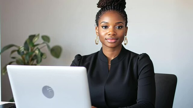 Young African American Businesswoman at Virtual Interview Desk