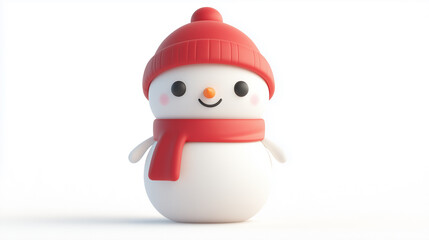 Snowman Icon in 3D Style on White Background
