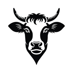 Cow graphic silhouette black and white, colourful, natural color, cow head, cow horn, animal farm