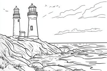 Twin Lighthouses Stand Tall On A Rocky Coastline